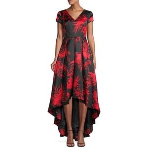 Calvin Klein Red & Black Floral A-Line Dress | Sleeveless, Knee-Length, Size 4